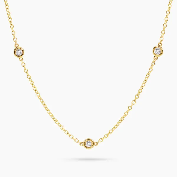 18ct yellow gold bezel set diamond necklace