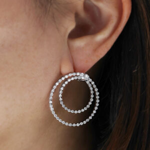 18ct White gold diamond set double hoop earrings