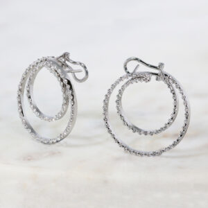 18ct White gold diamond set double hoop earrings