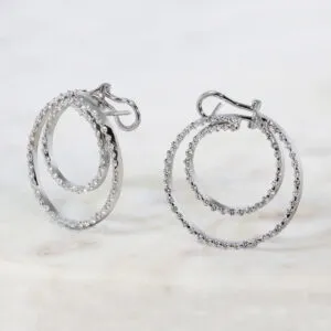 18ct White gold diamond set double hoop earrings