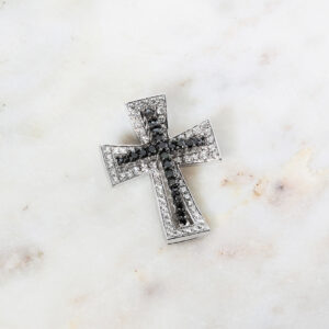 18ct white gold black diamond cross pendant