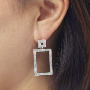 18ct White Gold Diamond Rectangular Drop Stud Earrings