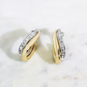 18ct white and yellow gold princess cut diamond hoop earrings