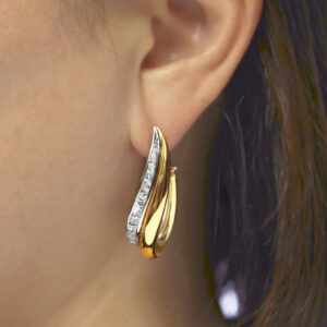 18ct white and yellow gold princess cut diamond hoop earrings