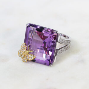 18ct Two Tone 24.2ct Amethyst and Diamond Butterfly Ring