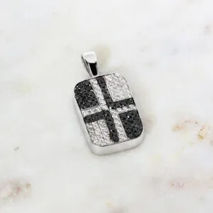 18ct White Gold Pave Black & White Diamond Gents Pendant