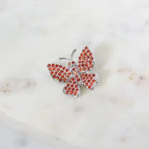 18ct White Gold Orange Sapphire Butterfly Brooch