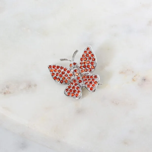 18ct White Gold Orange Sapphire Butterfly Brooch