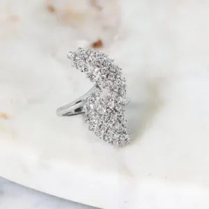 18ct White Gold claw set diamond wave dress ring