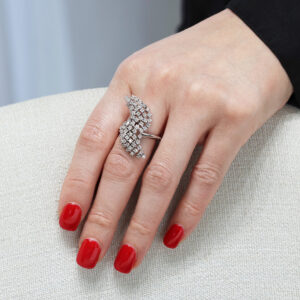 18ct White Gold claw set diamond wave dress ring