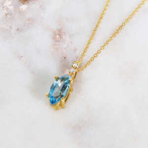 18ct yellow gold marquise blue topaz and diamond necklace