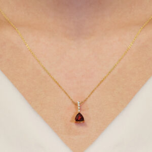 18ct yellow gold triangle garnet and diamond necklace