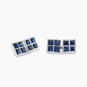 18ct White gold Australian sapphire square cufflinks