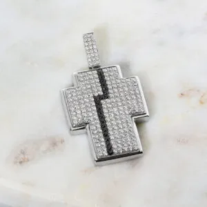 18ct white gold black and white diamond pave cross pendant