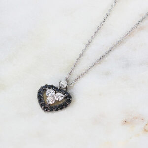 18ct white gold black & white diamond heart necklace