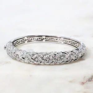 18ct White Gold Crisscross Diamond Bangle