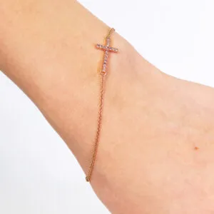 18ct rose gold Argyle Pink diamond cross bracelet