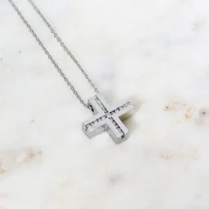 18ct White Gold Diamond Channel Set Cross necklace