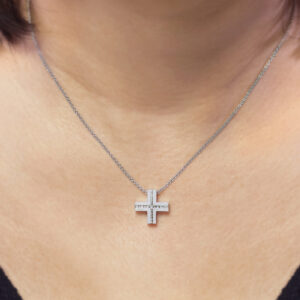 18ct White Gold Diamond Channel Set Cross necklace