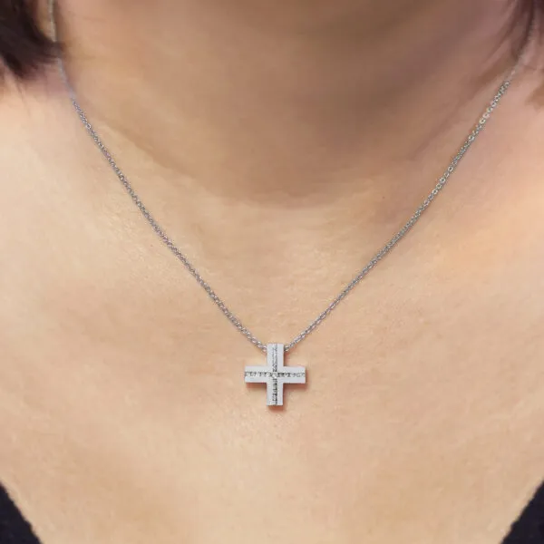 18ct White Gold Diamond Channel Set Cross necklace - Image 2