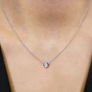 18ct white gold round diamond bezel set necklace