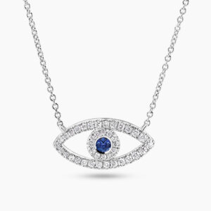18ct white gold sapphire and diamond evil eye necklace