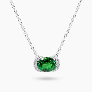 18ct white gold 1.56ct oval tsavorite garnet and diamond necklace