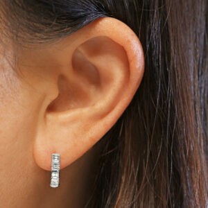 18ct white gold carre cut diamond hoop earrings
