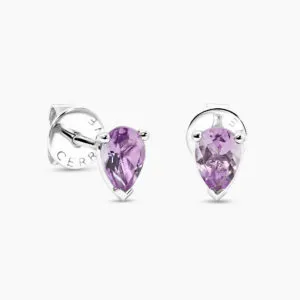 18ct white gold pear shape pink amethyst stud earrings