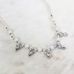 18ct White Gold and Platinum Diamond & Pearl Necklace