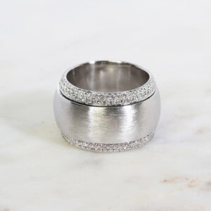 18ct White Gold Diamond Pave Set Rails Into Spinner Ring