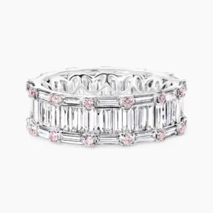 18ct white gold baguette & round Argyle Pink diamond ring