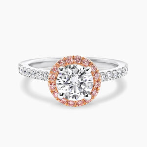 18ct white & rose gold round diamond ring with Argyle pink diamond halo