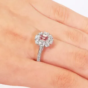 Verona Rose - Platinum emerald cut argyle pink diamond ring