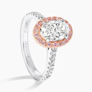 18ct white & rose gold oval ring with Argyle Pink Diamond halo- GIA