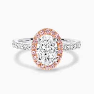 18ct white & rose gold oval ring with Argyle Pink Diamond halo- GIA