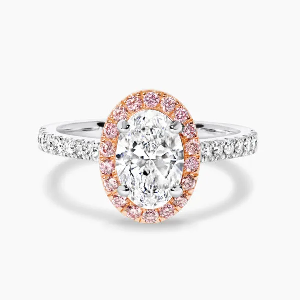 18ct white & rose gold oval ring with Argyle Pink Diamond halo- GIA