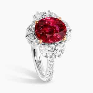 18ct white & rose gold 3.59ct oval Mozambique ruby & diamond ring