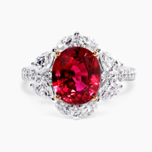 18ct white & rose gold 3.59ct oval Mozambique ruby & diamond ring