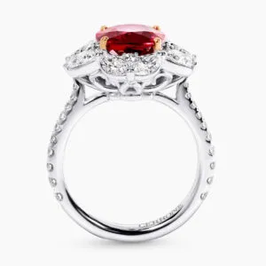 18ct white & rose gold 3.59ct oval Mozambique ruby & diamond ring