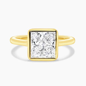 18ct yellow gold princess cut diamond solitaire bezel set ring