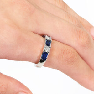 18ct white gold blue Madagascan octagon sapphire & diamond ring