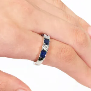 18ct white gold blue Madagascan octagon sapphire & diamond ring