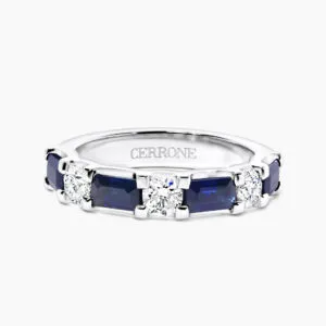 18ct white gold blue Madagascan octagon sapphire & diamond ring