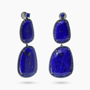 18ct white gold lapis lazuli, blue sapphire & black diamond drop earrings