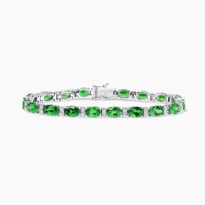 18ct white gold oval tsavorite garnets and round diamond bracelet