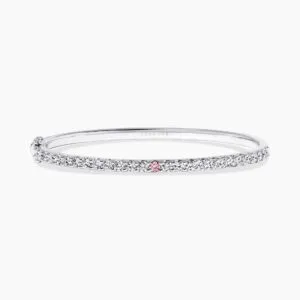 18ct white gold diamond hinged bangle with pink diamond