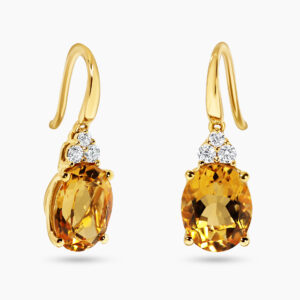 18ct yellow gold oval citrines and diamond hook earrings