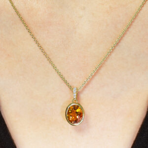 18ct yellow gold 2.24ct oval citrine and diamond pendant