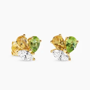 18ct yellow gold marquise & pear topaz & diamond stud earrings